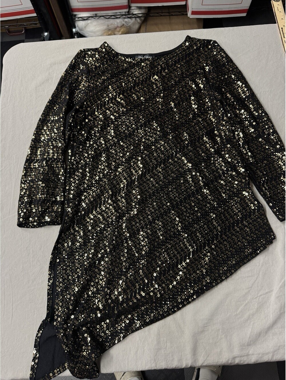 Slinky Brand Gold-ish Sequins Asymmetrical Tunic/Top NWOT MEDIUM